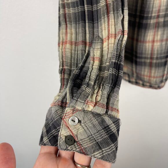 Sundance Black Orange Plaid Embroidered Long Sleeve Top V Neck Women's Large - Picture 8 of 10